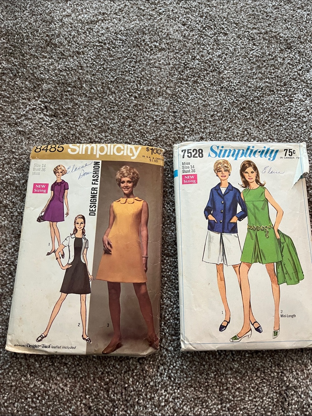 Simplicity Sewing Pattern Pair 8485-7528
Vintage from 1960s. Dress and Pantdress